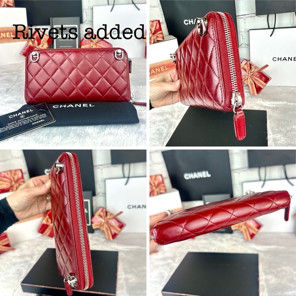 CHANEL Red Leather Zip Around Wallet Zippy wallet with chain - Picture 14 of 16